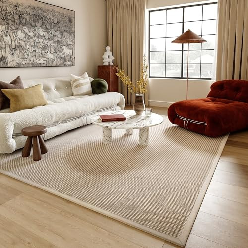 Rugs USA 3' x 5' Patricia Handmade Jute and Wool Indoor Area Rug, Solid Farmhouse Design, Natural Fiber, for Bedroom, Living Room, Hallway, Office, Kitchen, Entryway, Ivory | Amazon (US)