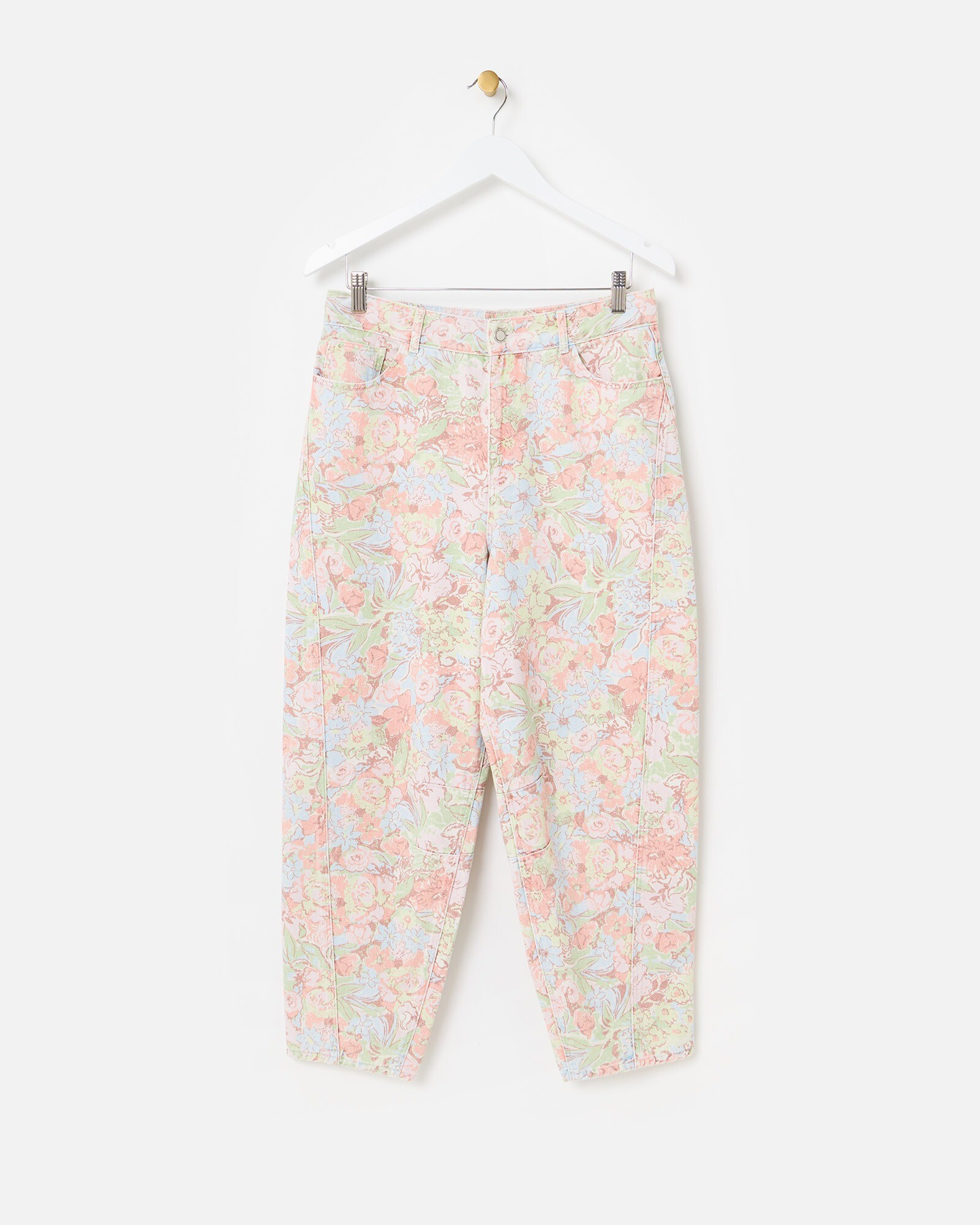 Pastel Floral Print Denim Barrel Leg Jeans | Oliver Bonas | Oliver Bonas (Global)