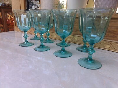 8- Vintage Luminarc France Teal Goblets Wine/ Water  Wafer stem  | eBay | eBay US