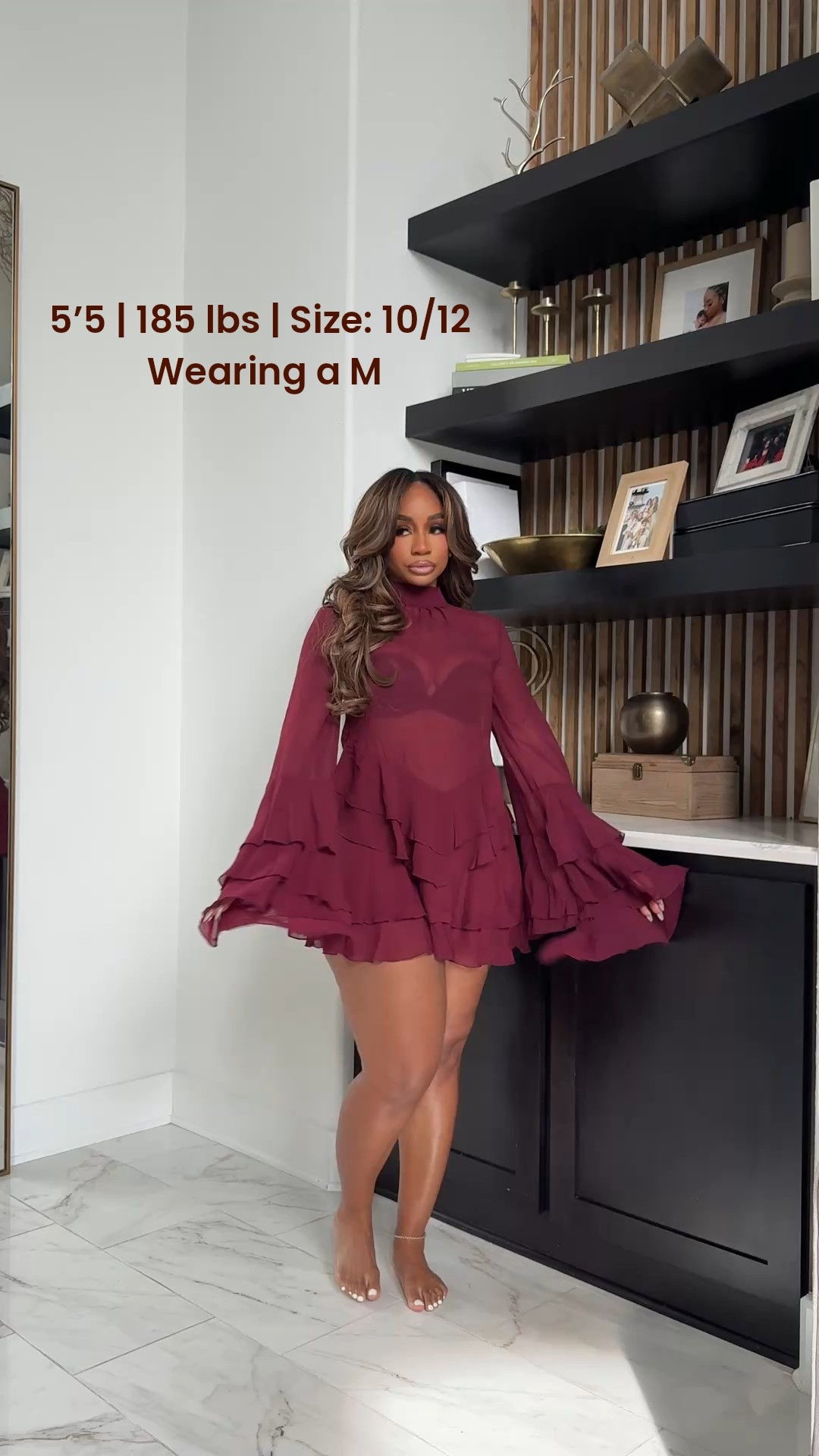 Wine colored chiffon mini dress with ruffle sleeve! 

#LTKMidsize #LTKootd