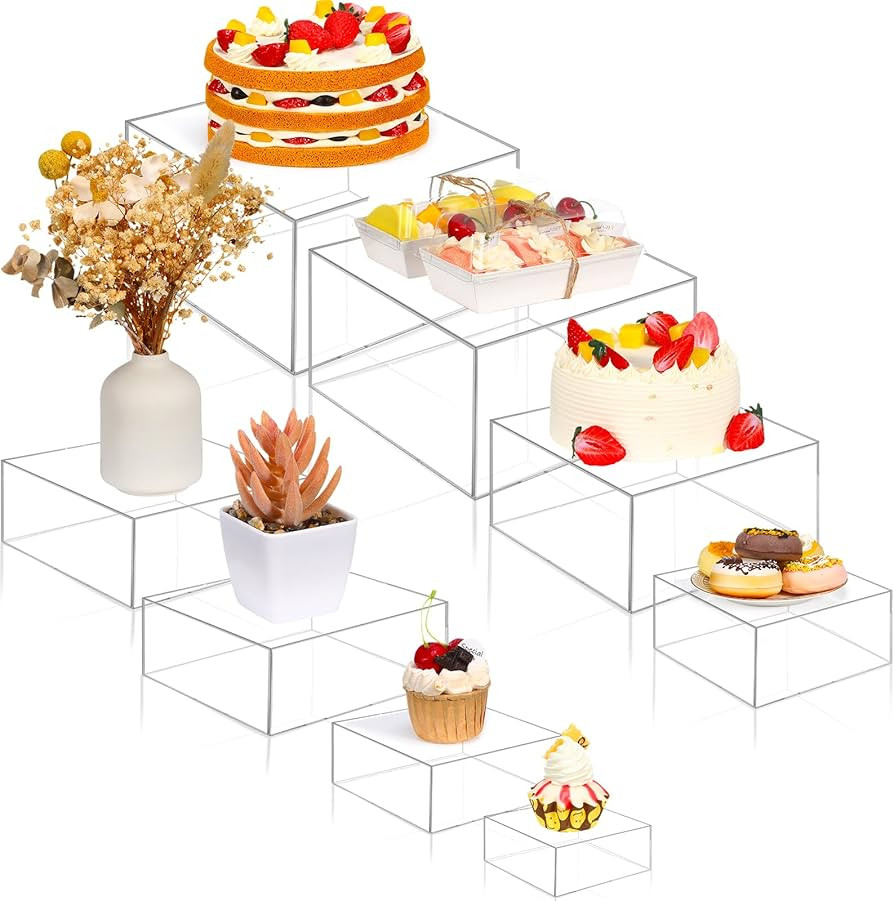 Geelin 8 Pcs Acrylic Risers for Display Acrylic Cube Boxes Display Stands with Hollow Bottoms Acr... | Amazon (US)
