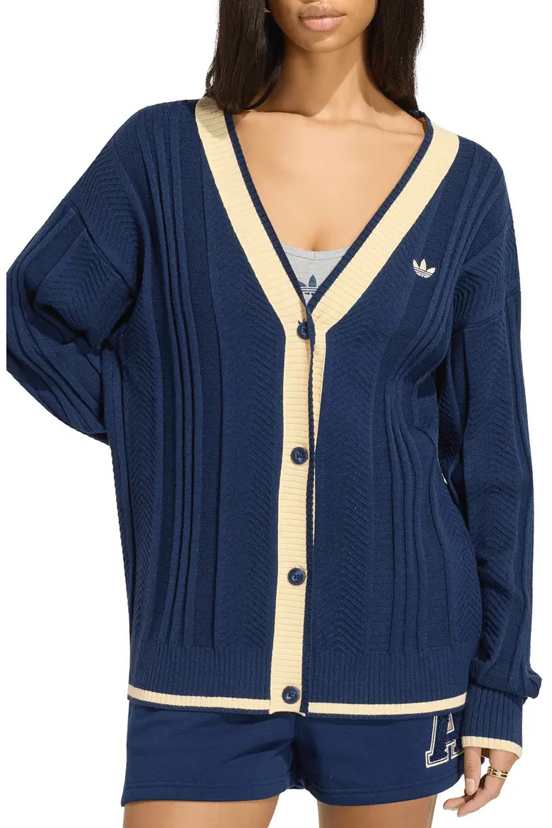 adidas Originals V-Neck Cardigan in Warm Vanilla at Nordstrom, Size X-Large | Nordstrom