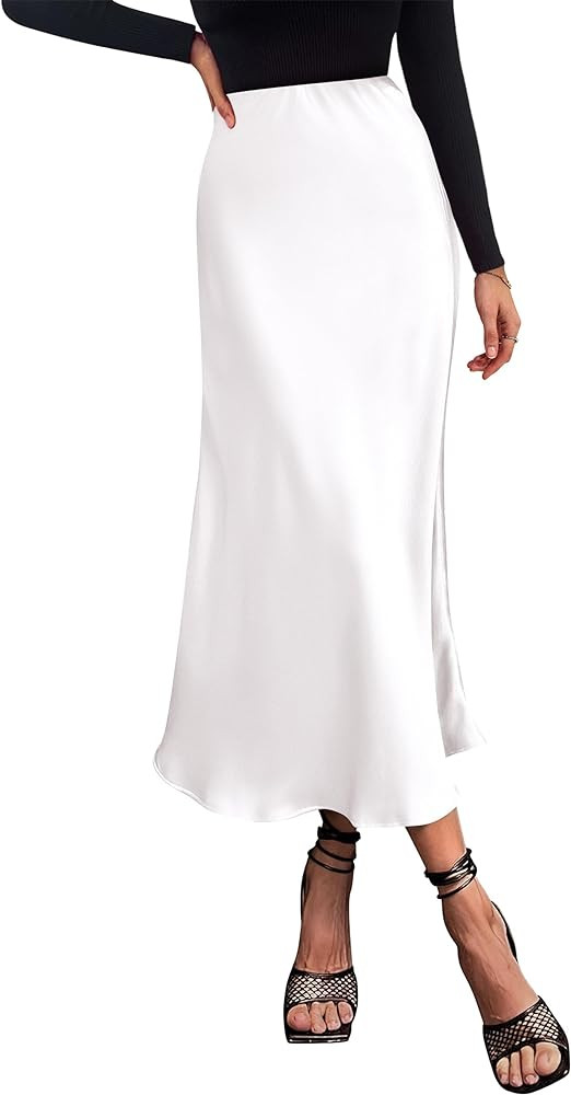 PRETTYGARDEN Women's Summer Midi Satin Skirt Dressy Casual High Waisted A Line Flowy Ruffle Elega... | Amazon (US)