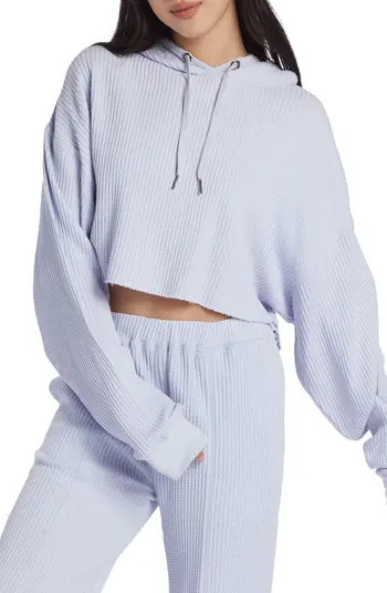 x Chloe Kim Waffle Knit Raw Edge Crop Hoodie | Nordstrom