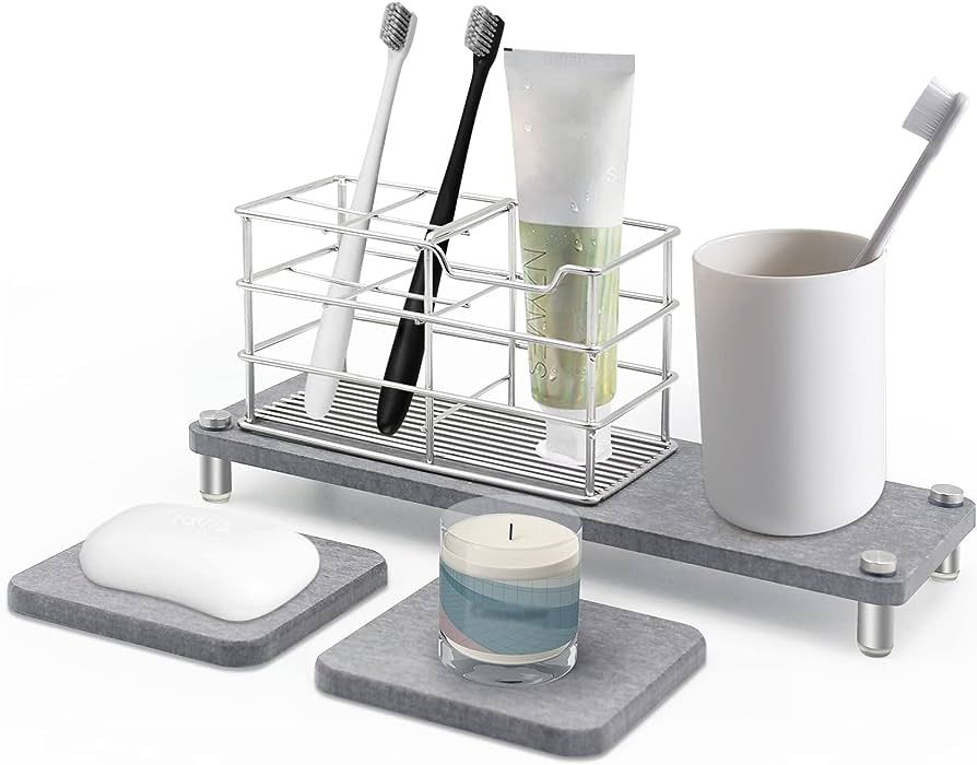 Glassvio Instant Dry Bathrooms Sink Organizer, Fast Drying Sink Caddy with Diatomaceous Earth Mat... | Amazon (US)