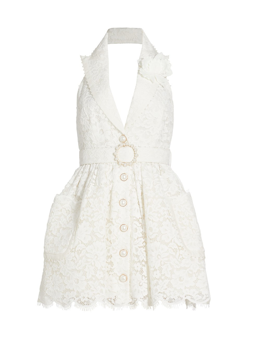 Women's High Tide Tuxedo Lace Halter Minidress - Ivory - Size 8 | Saks Fifth Avenue