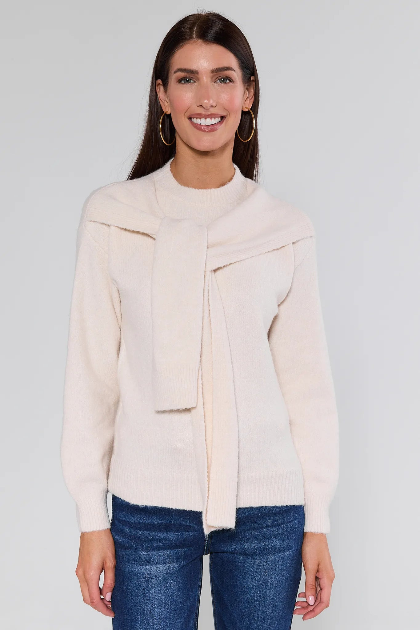 Stevie Ivory Scarf Sweater | Avara