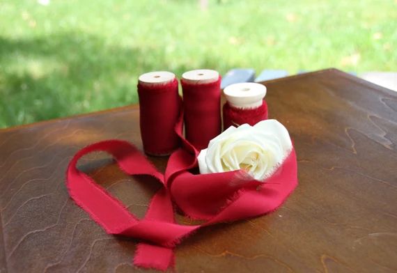 Red Silk Chiffon Ribbon; 100% High End Silk; 126" 0NE CONTINUOUS PIECE; N0 Seams; Floral; Wedding... | Etsy (US)