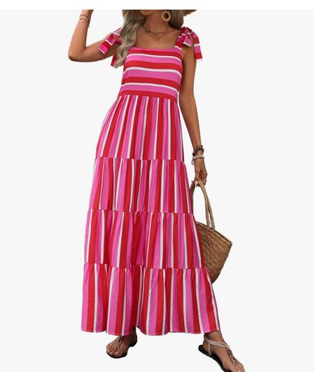 Striped tie shoulder maxi dress 

#LTKSeasonal #LTKfindsunder50 #LTKfindsunder100