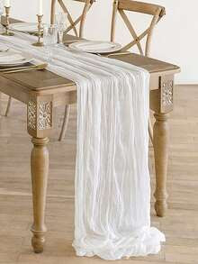 1pc White Table Runner, Polyester Ruched Kitchen Table Runner For Home SKU: sh2302041727340025New... | SHEIN