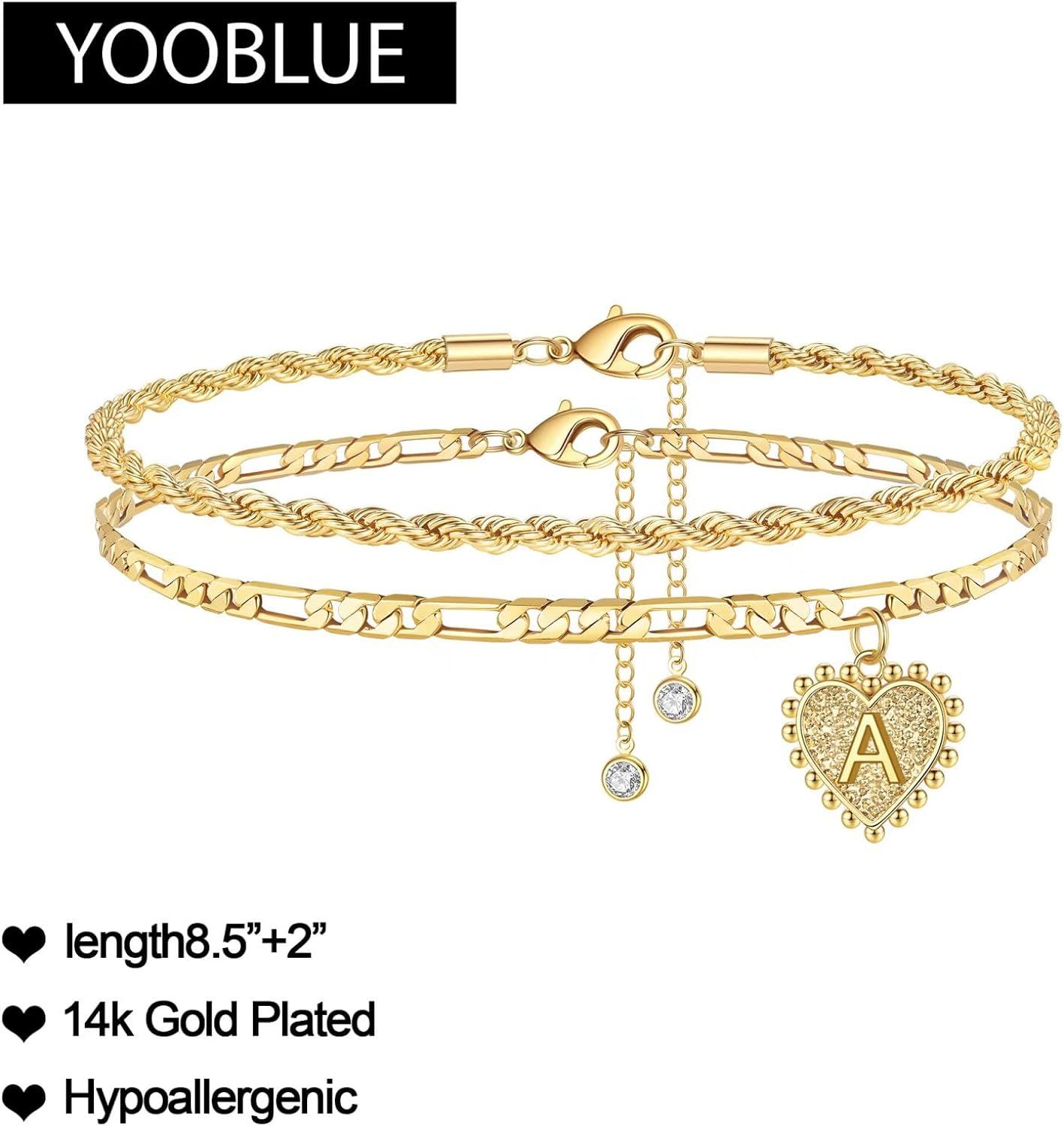 Yooblue Initial Ankle Bracelets for Women, 14K Gold Filled Dainty Heart Initial Anklet Foot Jewel... | Amazon (US)