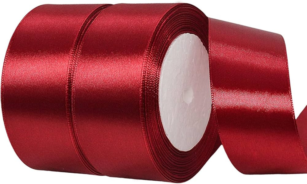 1 1/2 Inch Wine Red Satin Ribbon,50 Yards Wine Red Ribbon Solid Fabric Ribbon for Gift Wrapping F... | Amazon (US)