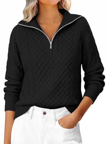 ANRABESS Women's Cable Knit Quarter Zip Collared Sweaters Fall Outfits | Amazon (US)