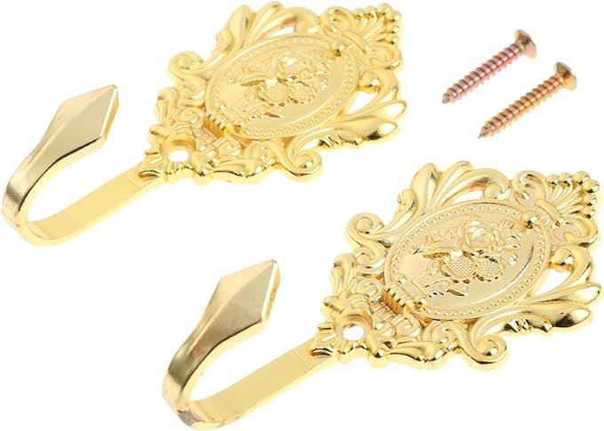 Hicello 2Pcs Wall Hooks Gold Rose Pattern Carved Vintage Drapery Clothes Key Hook Bathroom Bedroo... | Amazon (US)