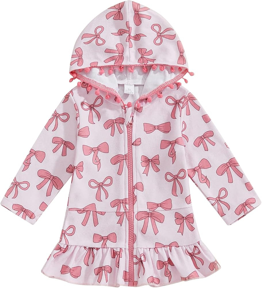Girls Terry Cloth Swim Cover Up Zip Up Hooded Bathing Suit Coverup Wraps Rufled Kids Pool Beach R... | Amazon (US)