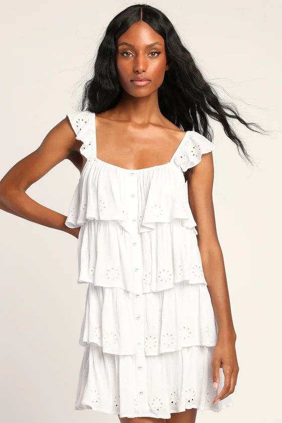 Tier Heart White Eyelet Tiered Ruffled Mini Dress | Lulus (US)