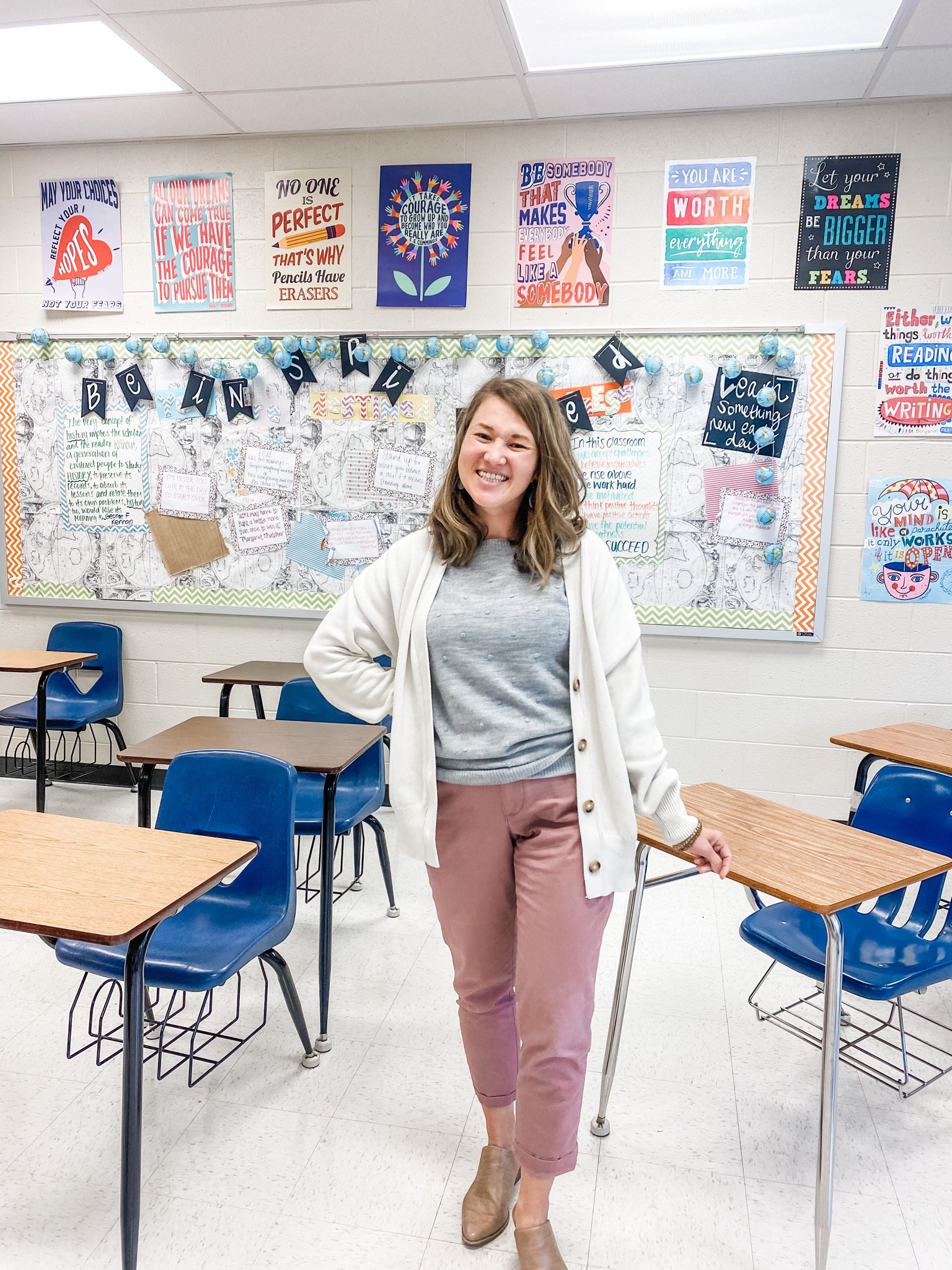 Essentials to a teachers outfit.. chinos, oversized cardigan, short sleeve grey sweater blouse, and open back mule heels! 

#LTKstyletip #LTKworkwear #LTKunder50