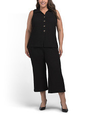 Plus 2pc Polo T-shirt Collar Top And Pull On Cropped Pants Set for Women | Polyester/Elastane | Marshalls