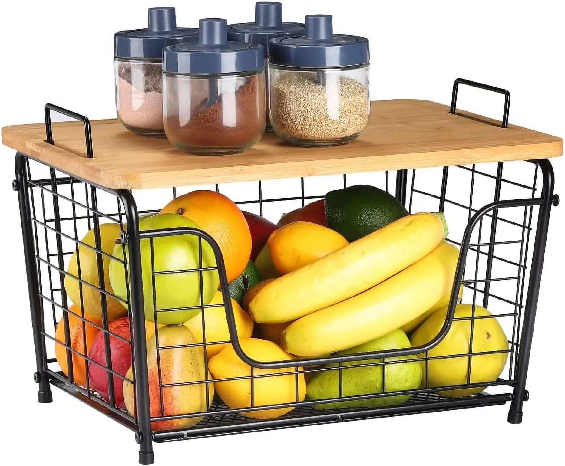 Kitchen Countertop Basket Organizer Produce Storage Basket with Wood Lid | Walmart (US)