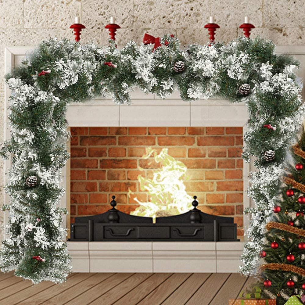 Willstar Christmas Garlands for Fireplaces, 2.7M Thick Snow Flocked Garlands Decorated Artificial... | Walmart (US)