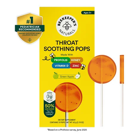 Beekeeper's Naturals Kids Green Apple Throat Soothing Lollipops with Propolis and Vitamin D | Walmart (US)