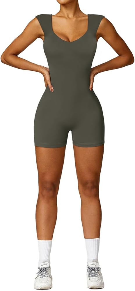 REORIA Womens One Piece Short Jumpsuits Sexy Unitard Rompers Sweetheart V Neck Basic 2024 Summer ... | Amazon (US)