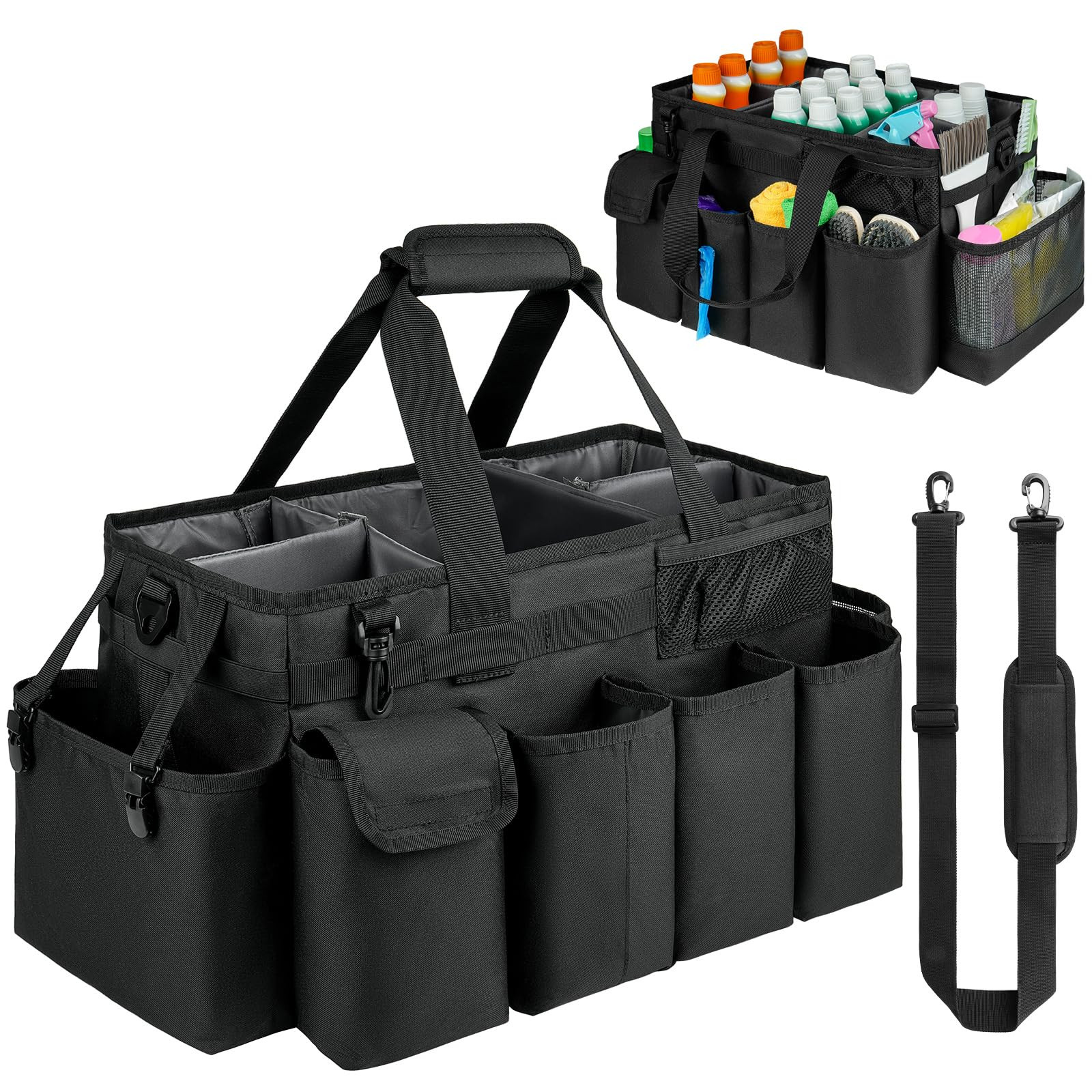 Cleaning Caddy Bag,Extra Large Cleaning Supplies Organizer with Handle for Housekeepers,Black | Amazon (US)