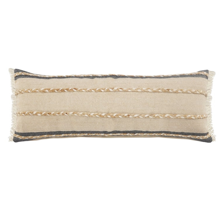 36" Black and Taupe Striped Rectangular Lumbar Pillow with Jute Braiding - Walmart.com | Walmart (US)