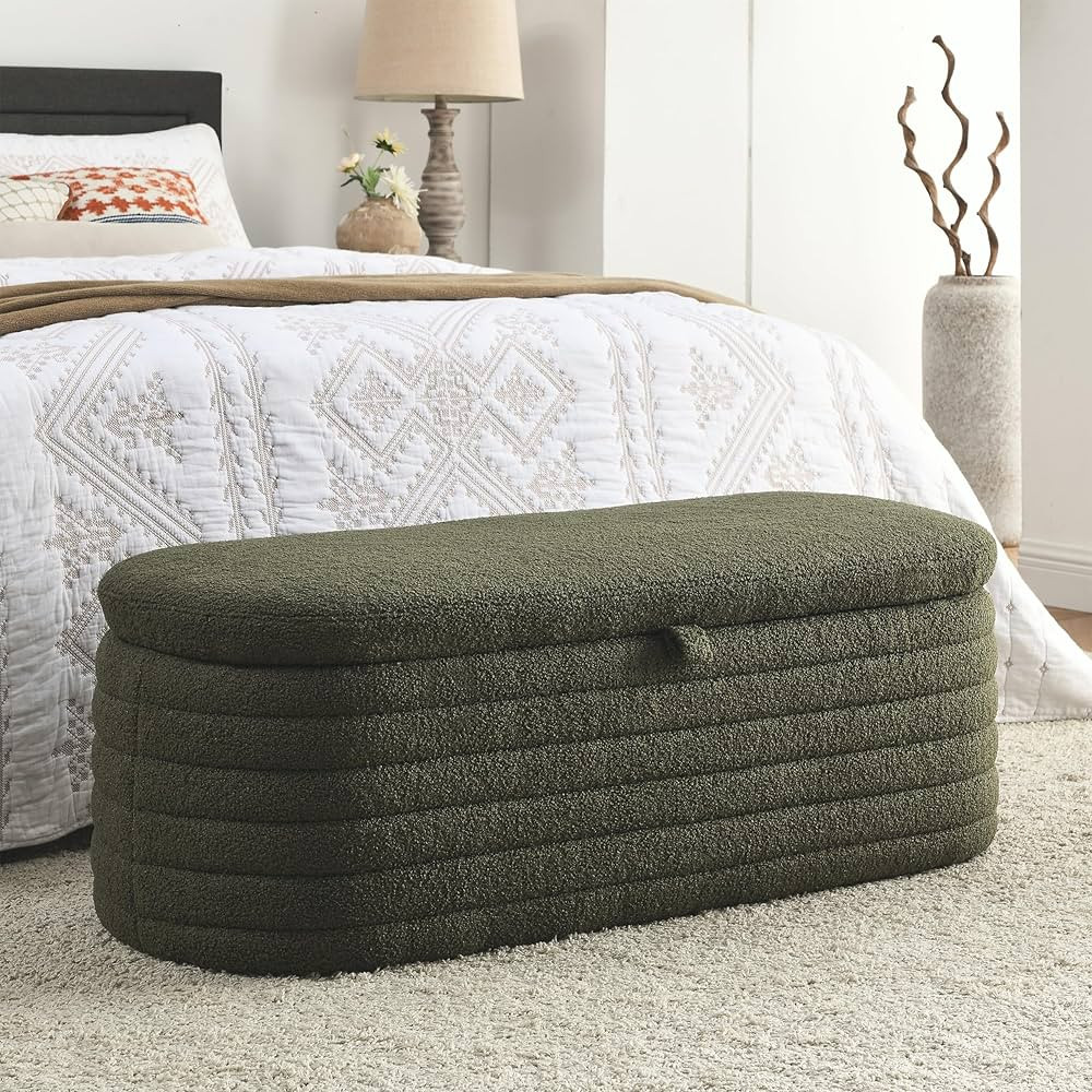 45.5" Storage Ottoman Bench Upholstered Teddy Fabric End of Bed Stool (Not Assembly Required) for... | Amazon (US)