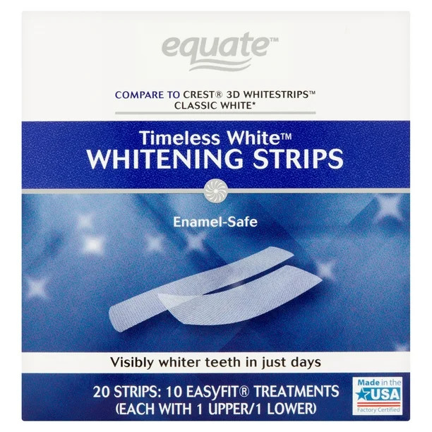 Equate Timeless White Whitening Strips, Enamel-Safe, 20 Whitening Strips (10 Treatments) | Walmart (US)