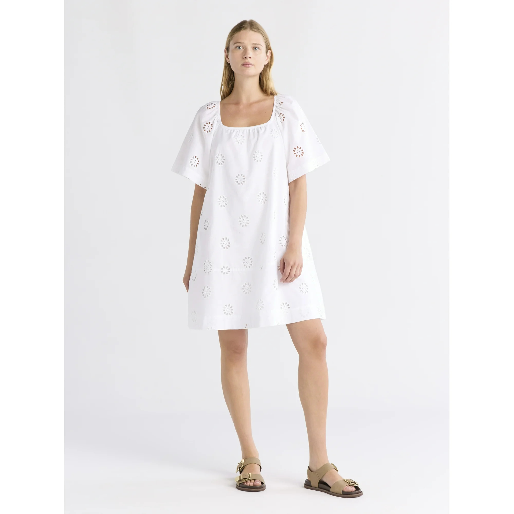 Free Assembly Women's Cotton Eyelet Mini Dress, Sizes XS-XXL | Walmart (US)