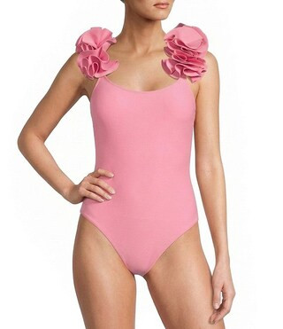 Solid Rosette Strap One Piece Swimsuit | Dillard's