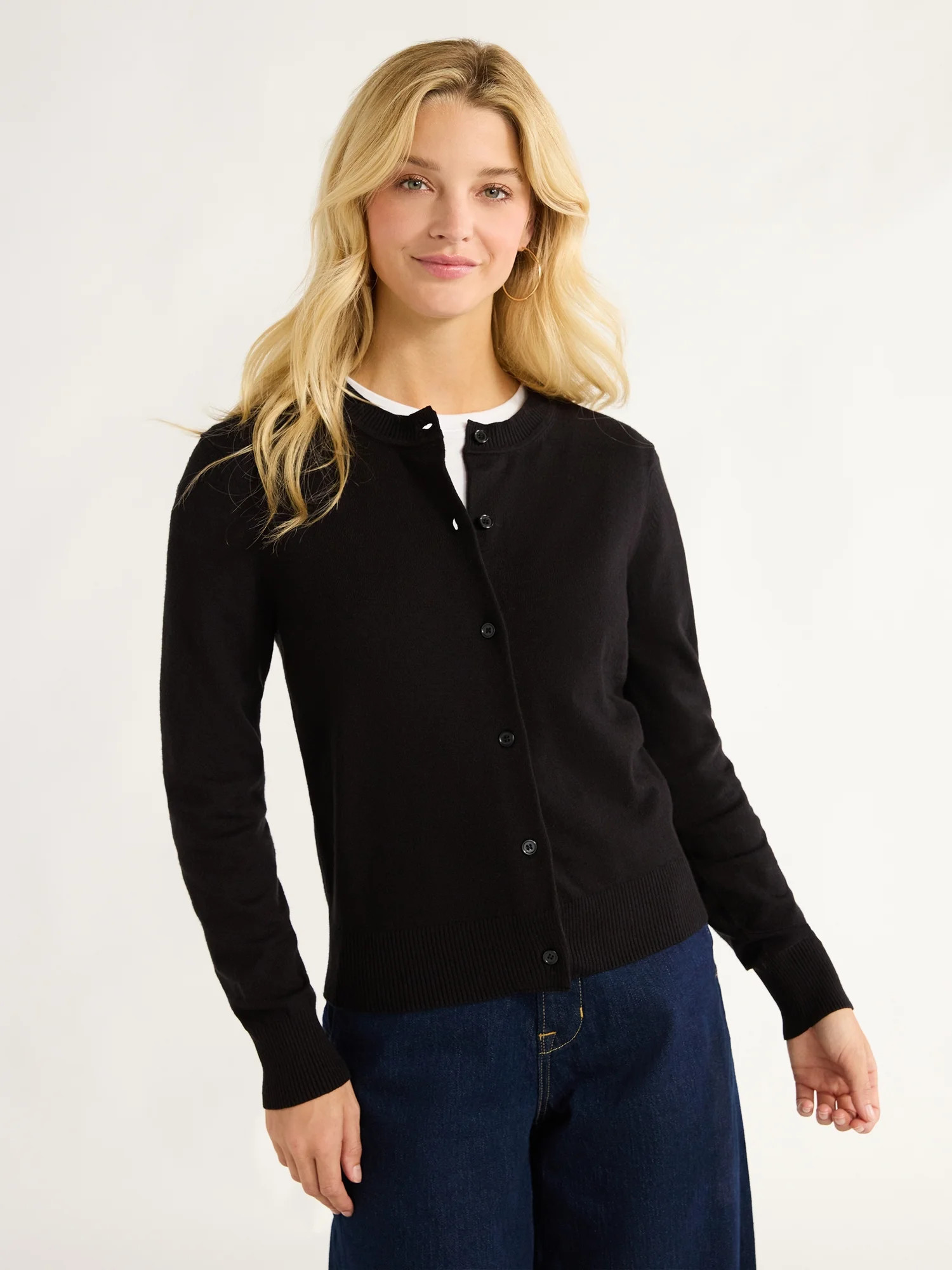 Free Assembly Women's Long Sleeve Classic Crew Cardigan, Sizes XS-XXL - Walmart.com | Walmart (US)