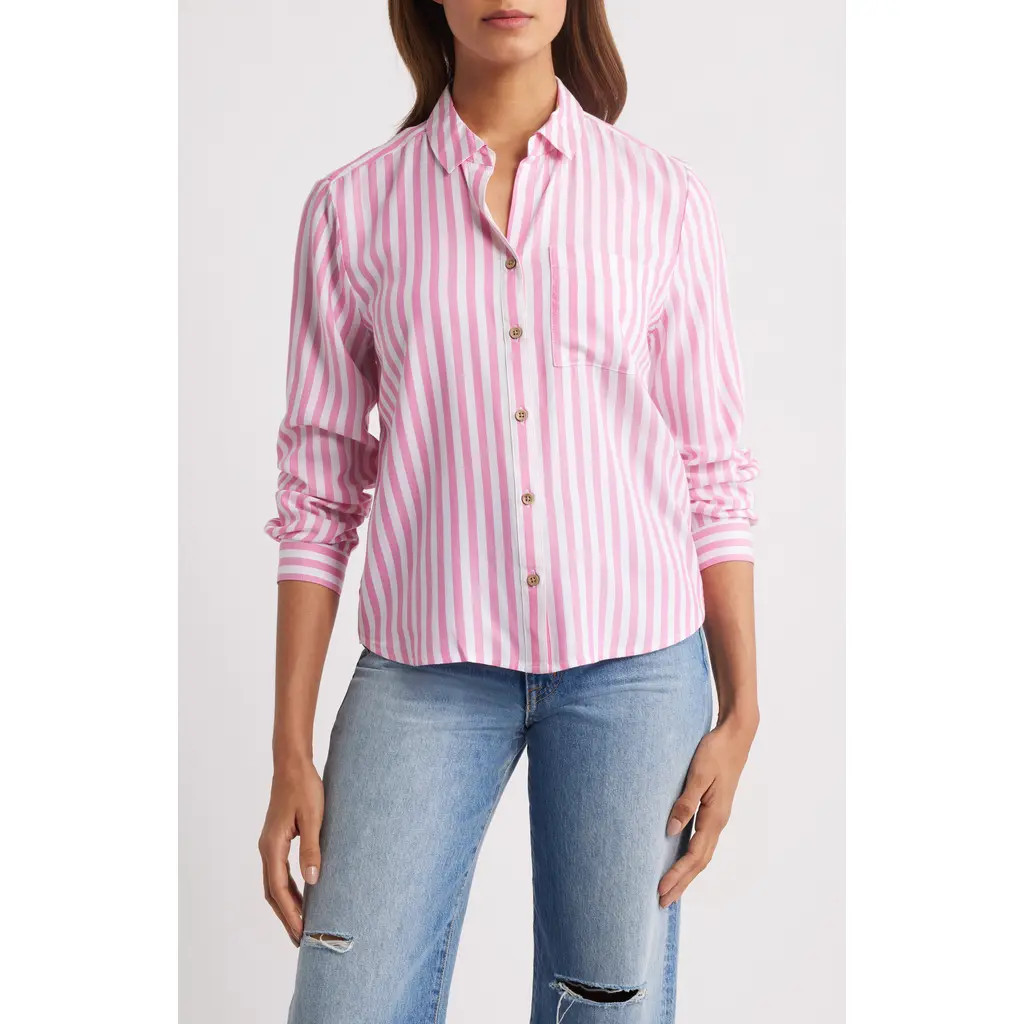 beachlunchlounge Candace Stripe Button-Up Shirt in Pure Pink at Nordstrom, Size X-Small | Nordstrom