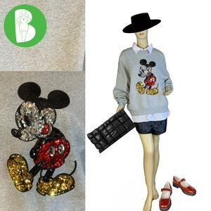 DISNEY X FOREVER 21 GRAY OVER-SIZED CREW NECK SWEATSHIRT WITH SEQUIN MICKEY (S) | Poshmark