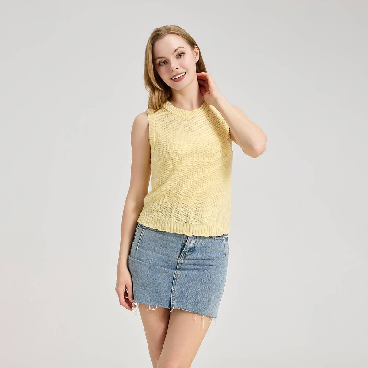 Women's Scalloped Hem Textured Stitch Sweater Tank Top - Wild Fable™ Yellow L | Target