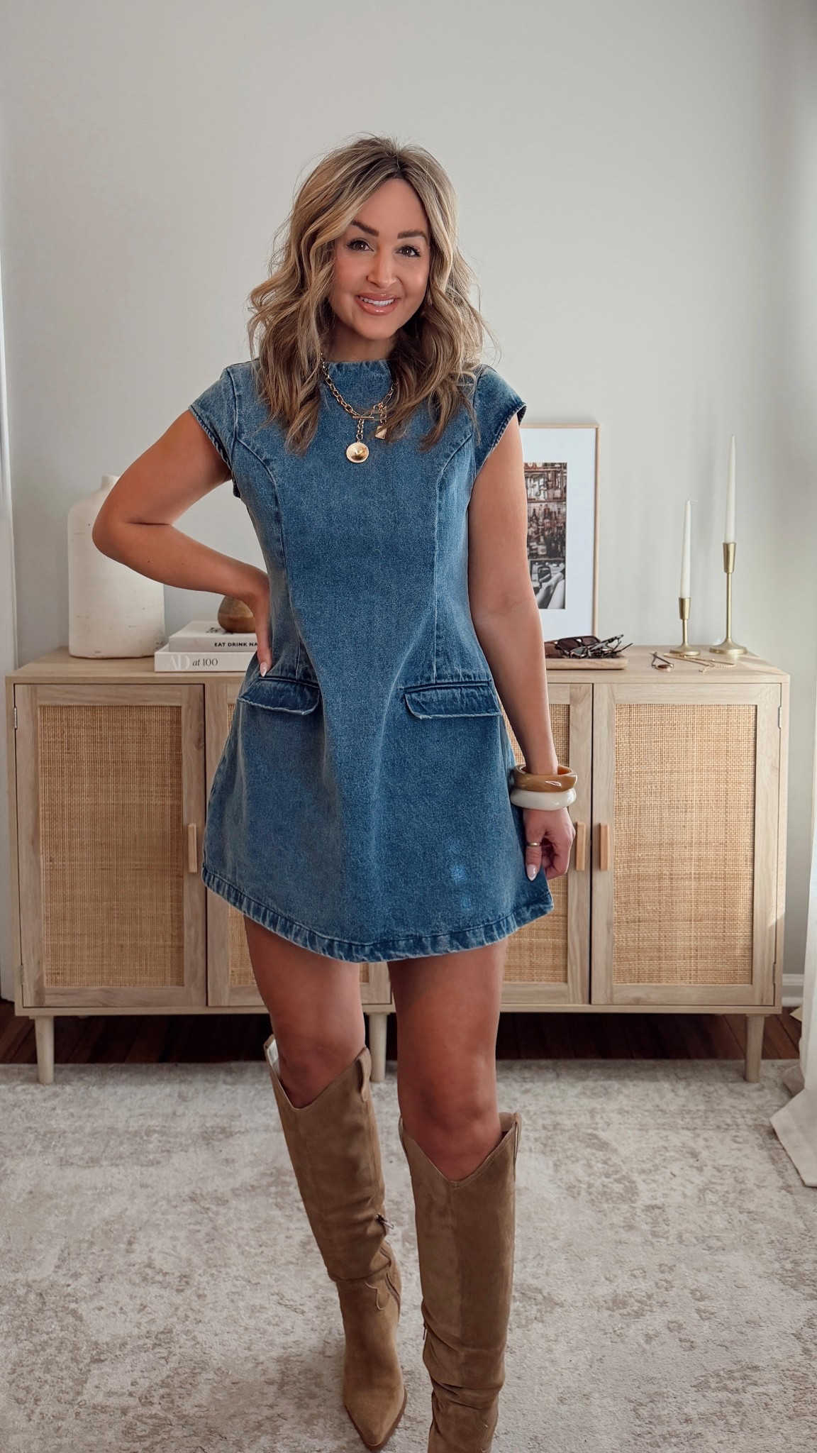 my fav + your most loved denim dress from last spring just restocked!!!! this dress is SO flattering + cute!! code LEANN35 is active and saves 35% off everything! 