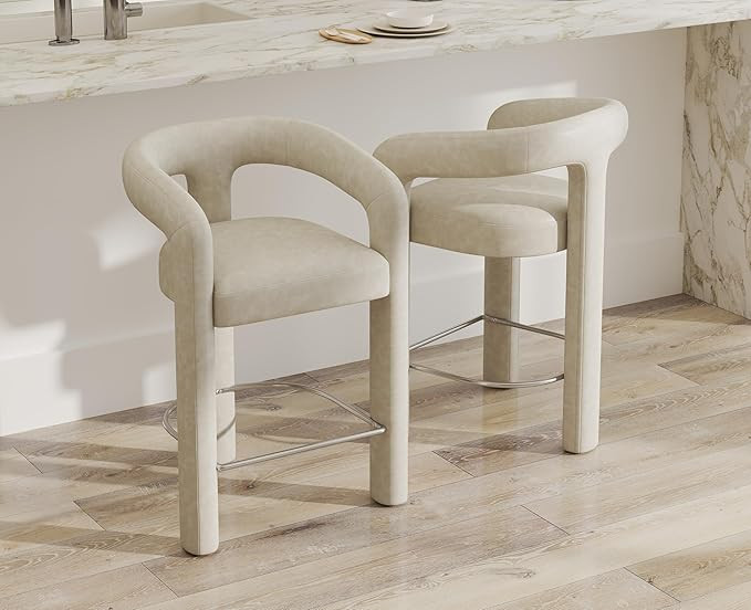 EALSON Grey Leather Counter Height Bar Stools for Kitchen Island Set of 3 Modern Barrel Barstools... | Amazon (US)