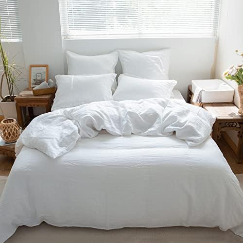 Simple&Opulence 100% Linen Duvet Cover Set 3pcs Basic Style Natural French Washed Flax Solid Color S | Amazon (US)