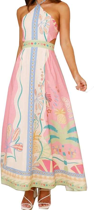 Recious Womens Sexy Lace Up Sleeveless Printed A-line Party Clubwear Beach Vacation Dress | Amazon (US)