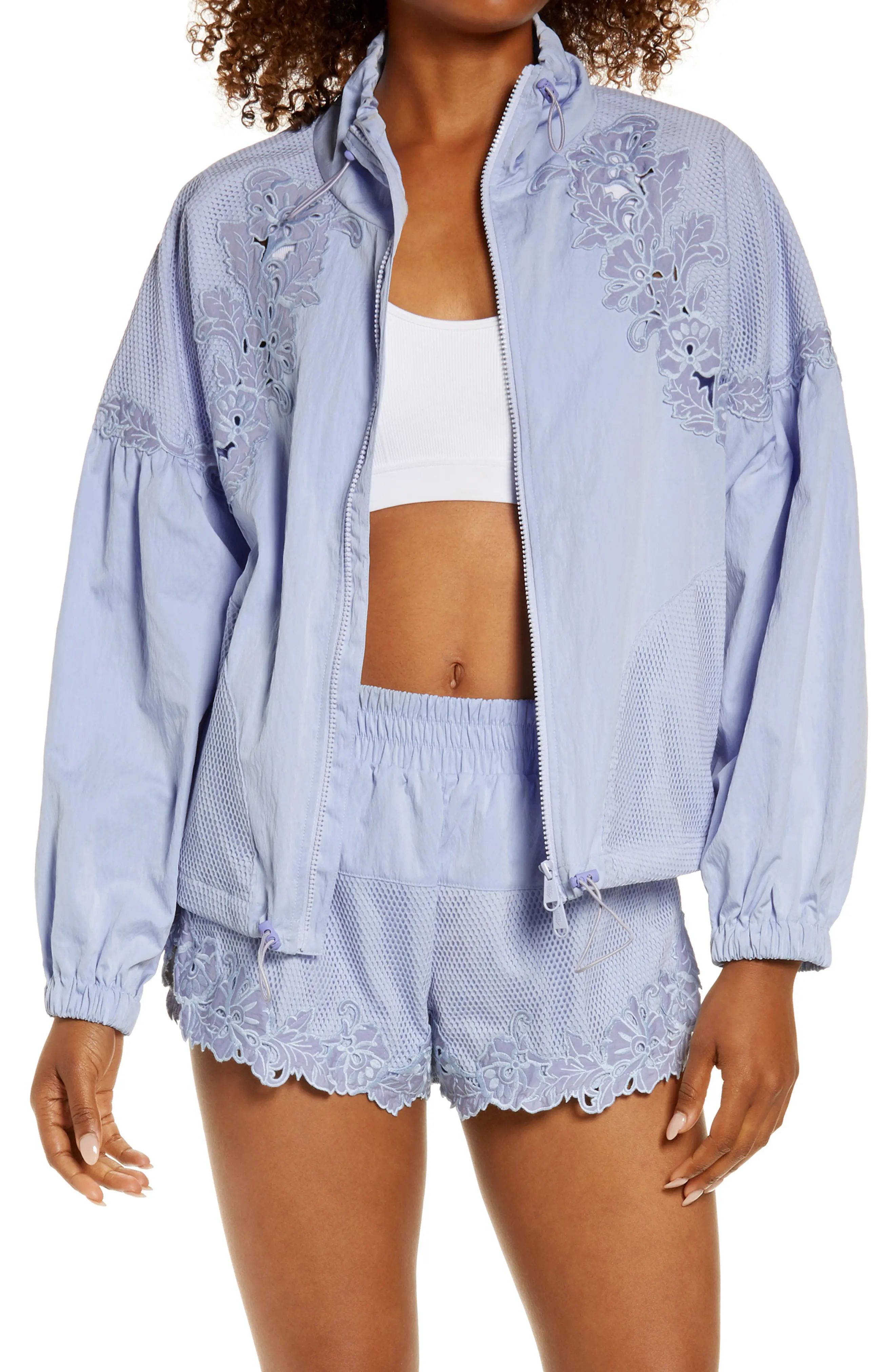 Women's Free People Fp Movement Thanks A Bunch Mesh Trim Jacket, Size Medium - Blue | Nordstrom