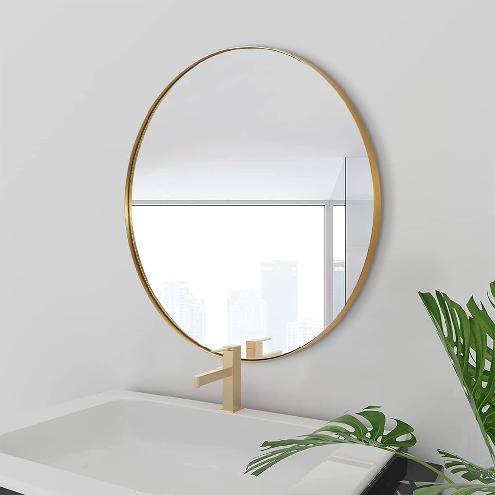 ANDY STAR Round Gold Mirror, 30'' Brass Mirror with Brushed Gold Frame, Wall Mounted Stainless St... | Amazon (US)