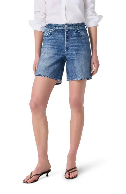 rag & bone Miramar Refine Knit Kaia High Waist Relaxed Fit Faux Denim Ponte Shorts in Hampton at Nordstrom, Size 30 | Nordstrom