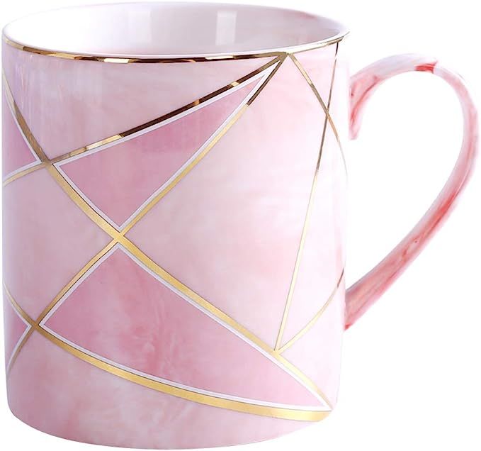 WAVEYU Ceramic Mug, Pink Large Coffee Mug Marble with Handle Decoration with Sparky Gold Girly Co... | Amazon (US)