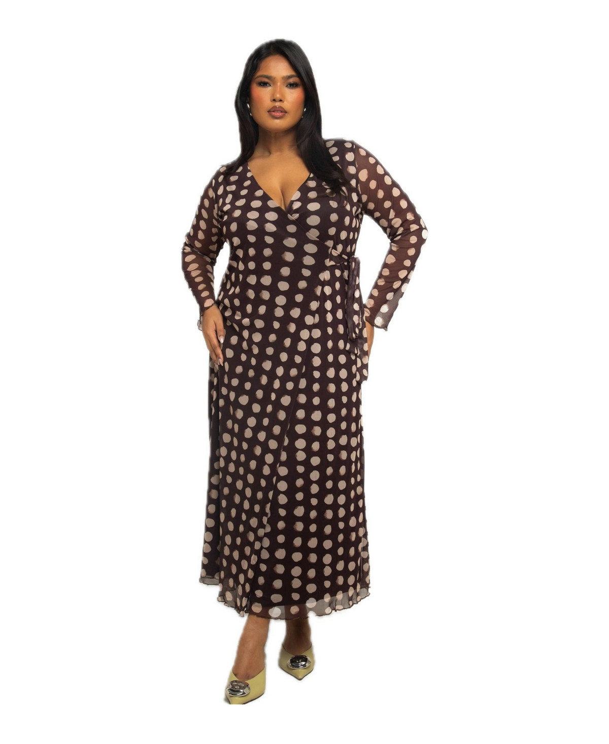 Fashion-szn Curve Women's Polka Dot Wrap Midaxi Dress - Brown | Macy's