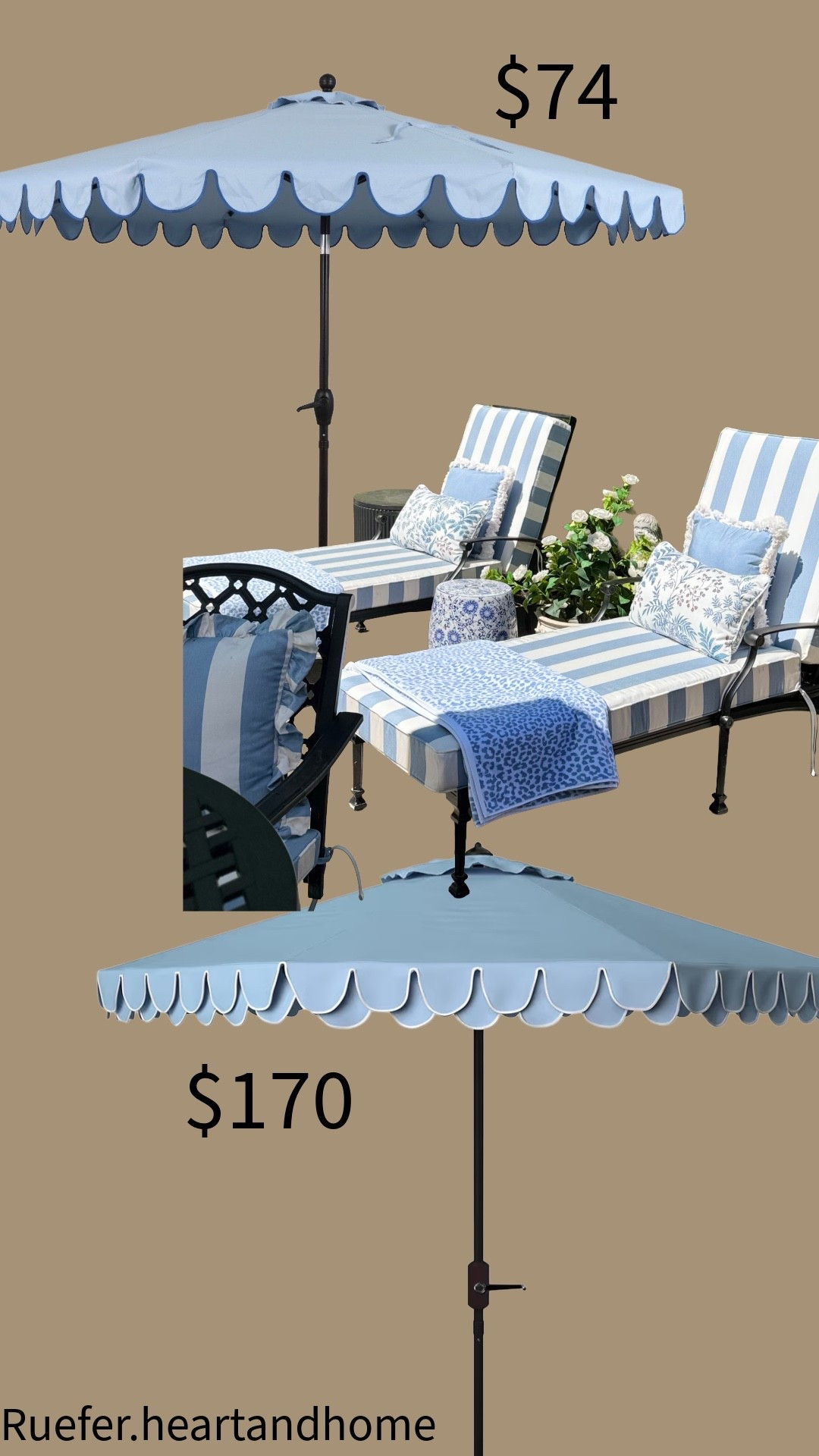 I was torn between these two outdoor blue scallop patio umbrellas for the upper deck. I wanted one to tie in with the color scheme around the pool. I ended up choosing the $74 and it should arrive today. Hoping it’s the right choice. 

#LTKHome #LTKSeasonal #LTKSaleAlert