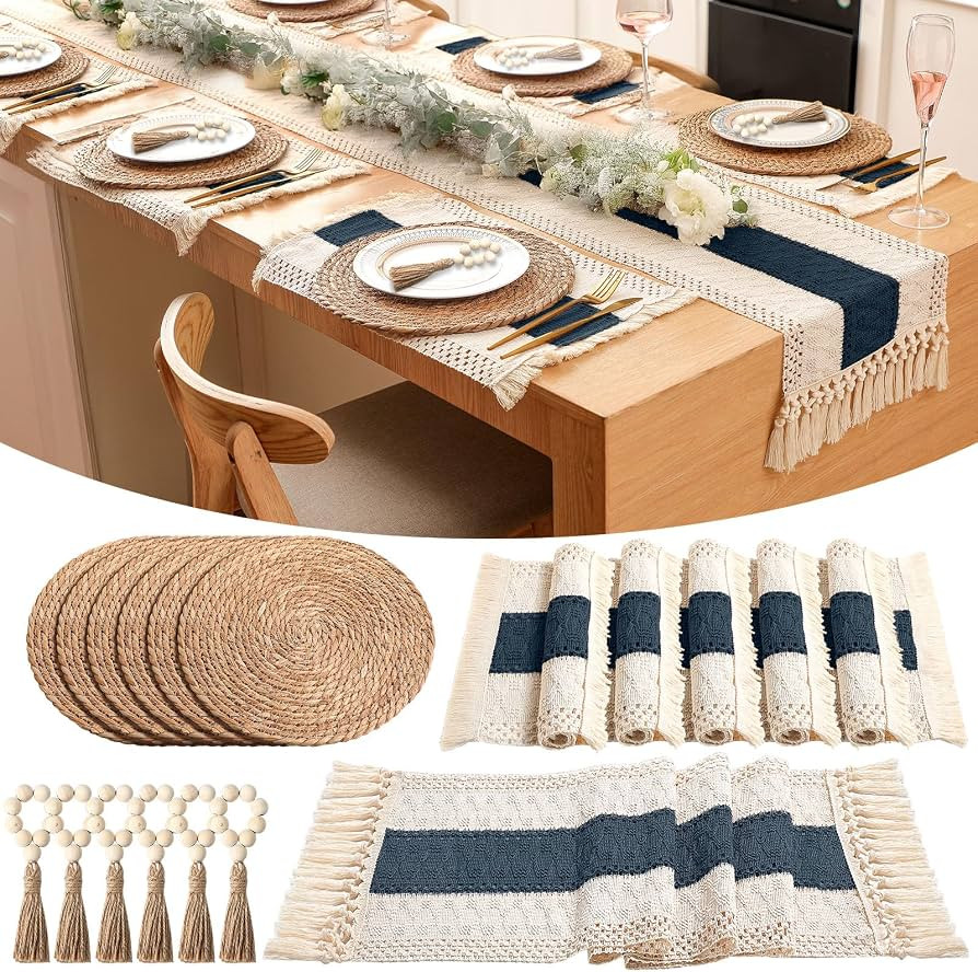 Boho Farmhouse Style, Woven and Macrame Textures, for Fall Thanksgiving Dining Tables Decor and W... | Amazon (US)