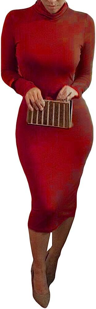 Womens Turtleneck Long Sleeve Bodycon Midi Sheath Dress | Amazon (US)