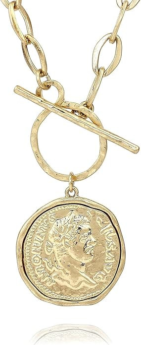 POMINA Chunky Coin Fashion Gold Necklace Trendy Statement Toggle Necklaces Women Antique Gold Coi... | Amazon (US)