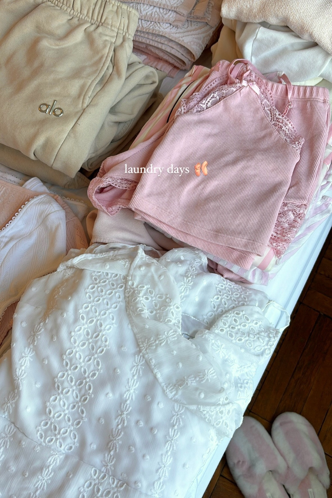 pink, white, and cream clothing >>

white dress . pink summer pj . alo sweat pants . coquette clothing . pink clothing inspo . girly clothing 

#LTKStyleTip #LTKSeasonal #LTKGiftGuide